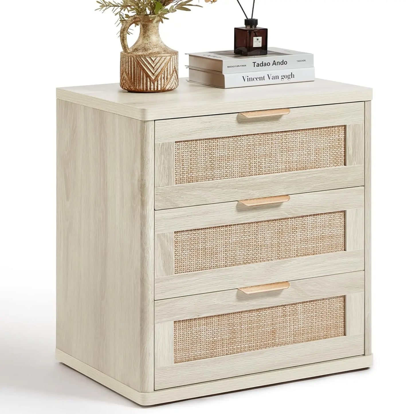Rattan Nightstand Set Of 2 Boho Natural Wood Bedside Tables With Drawers