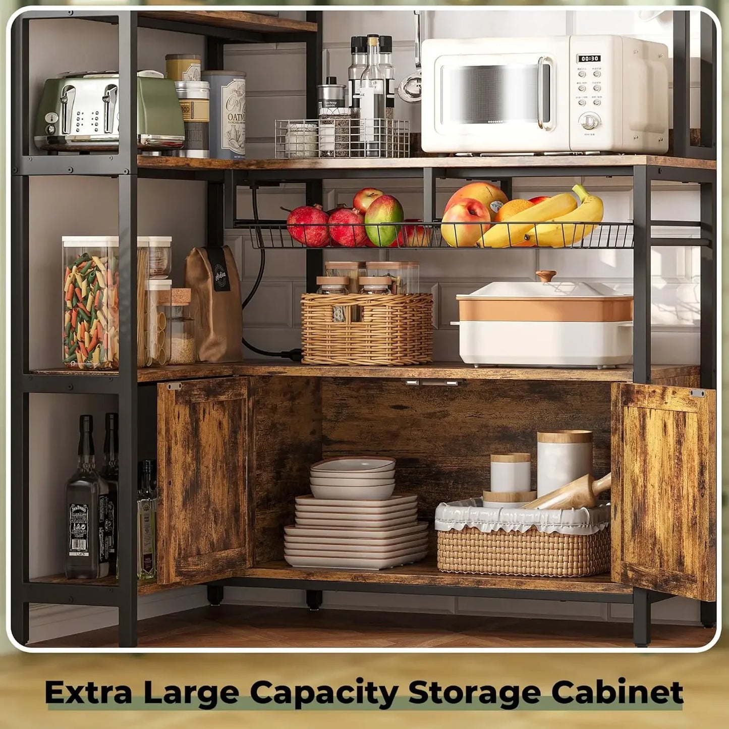 Corner Bakers Rack With Power Outlet Microwave Stand And Shelves
