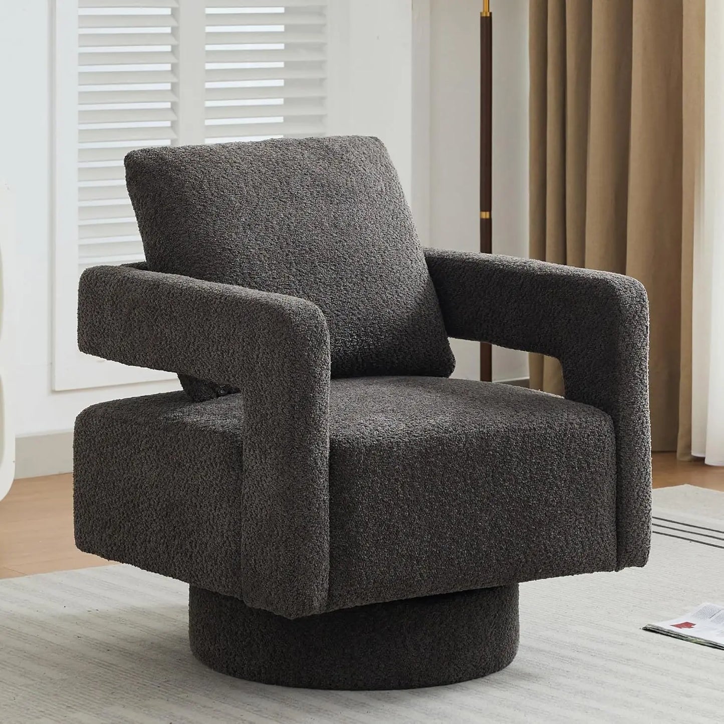 Upholstered Swivel Accent Chair Set Of 2 Linen Open Back