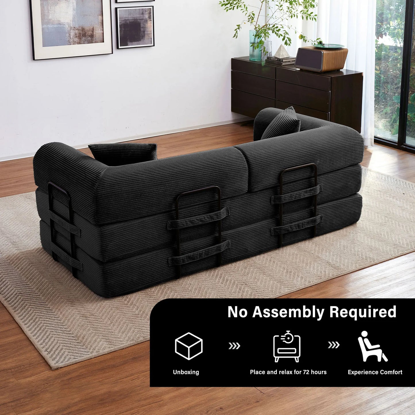Foldable Convertible Futon Sofa Bed With L Shaped Arms