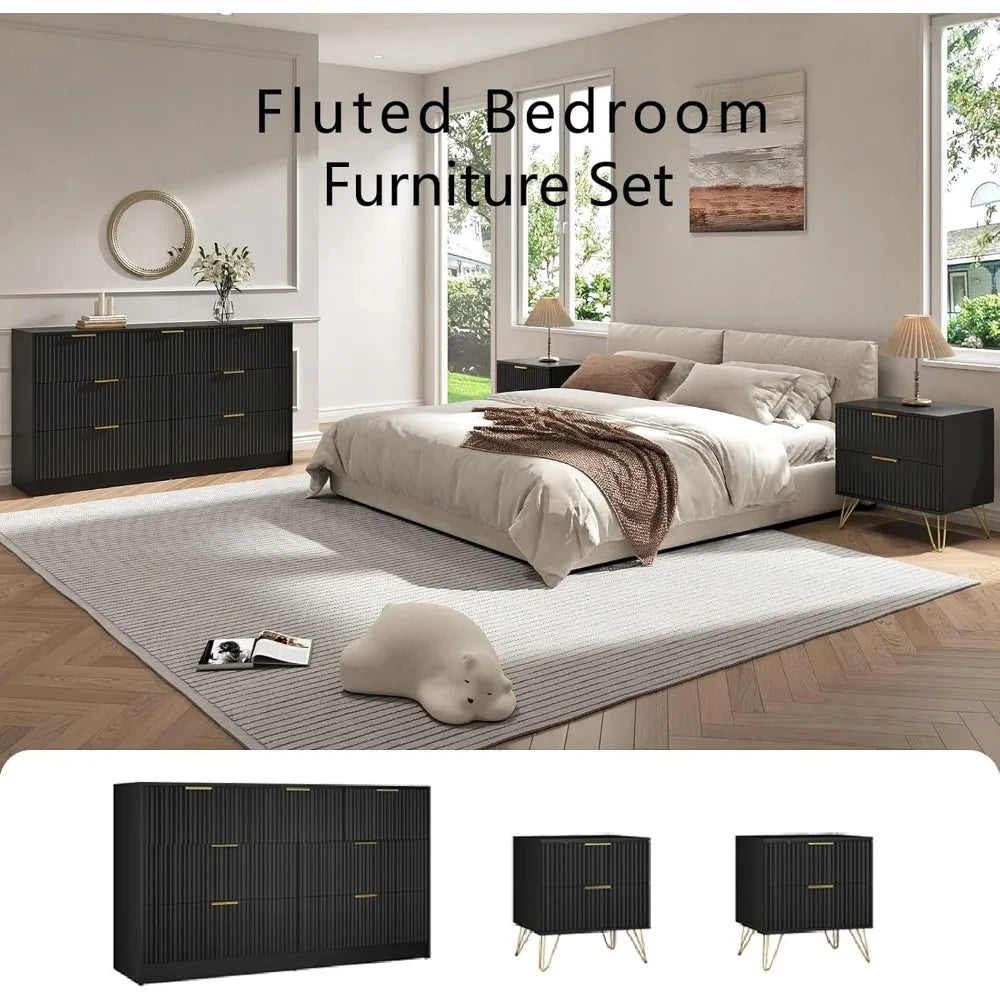 RBXC 7 Drawer Dresser And Nightstand Set With Gold Handles