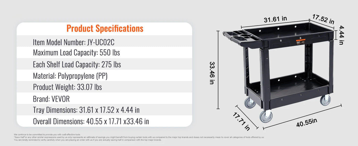 SucceBuy Utility Cart With 360 Degree Wheels For Heavy Duty Transport