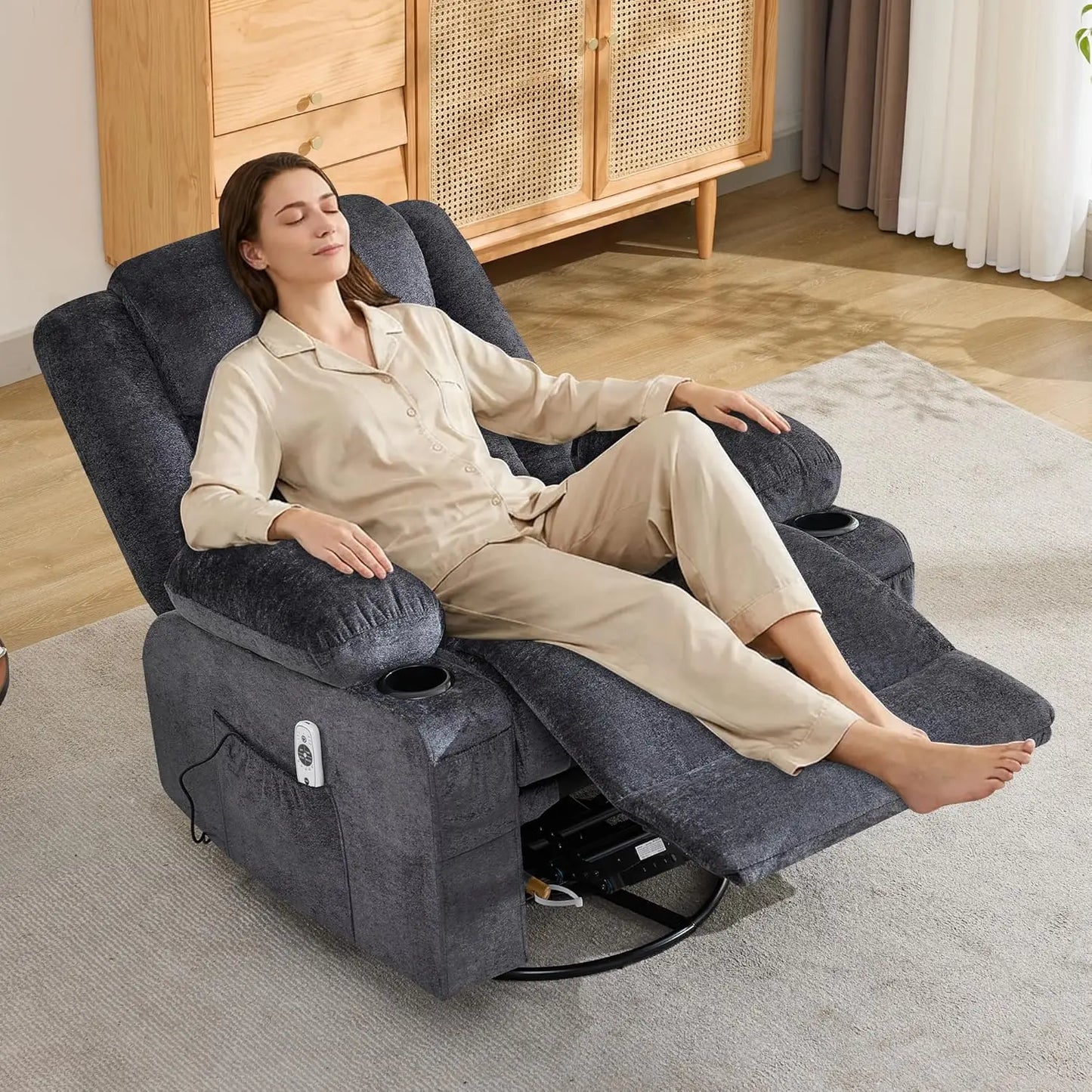 Swivel Recliner Chair With Massage And Heat, Rocker, Cup Holders