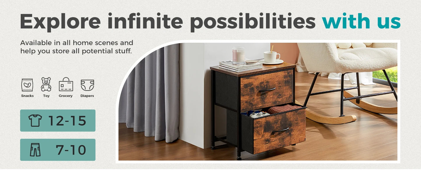 JHK Nightstand With Storage Drawers Bedside Table Modern Metal Frame