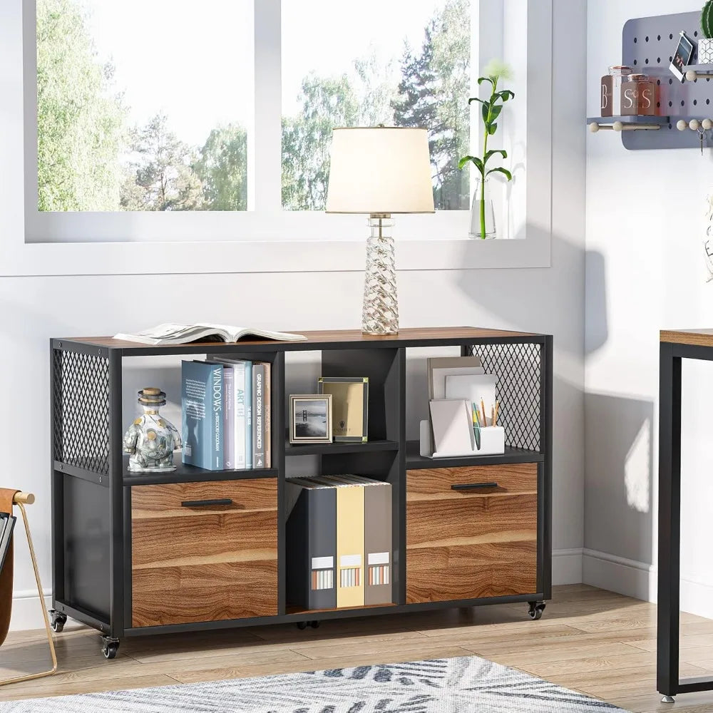 Two Drawer Wood File Cabinet With Mobile Filing And Printer