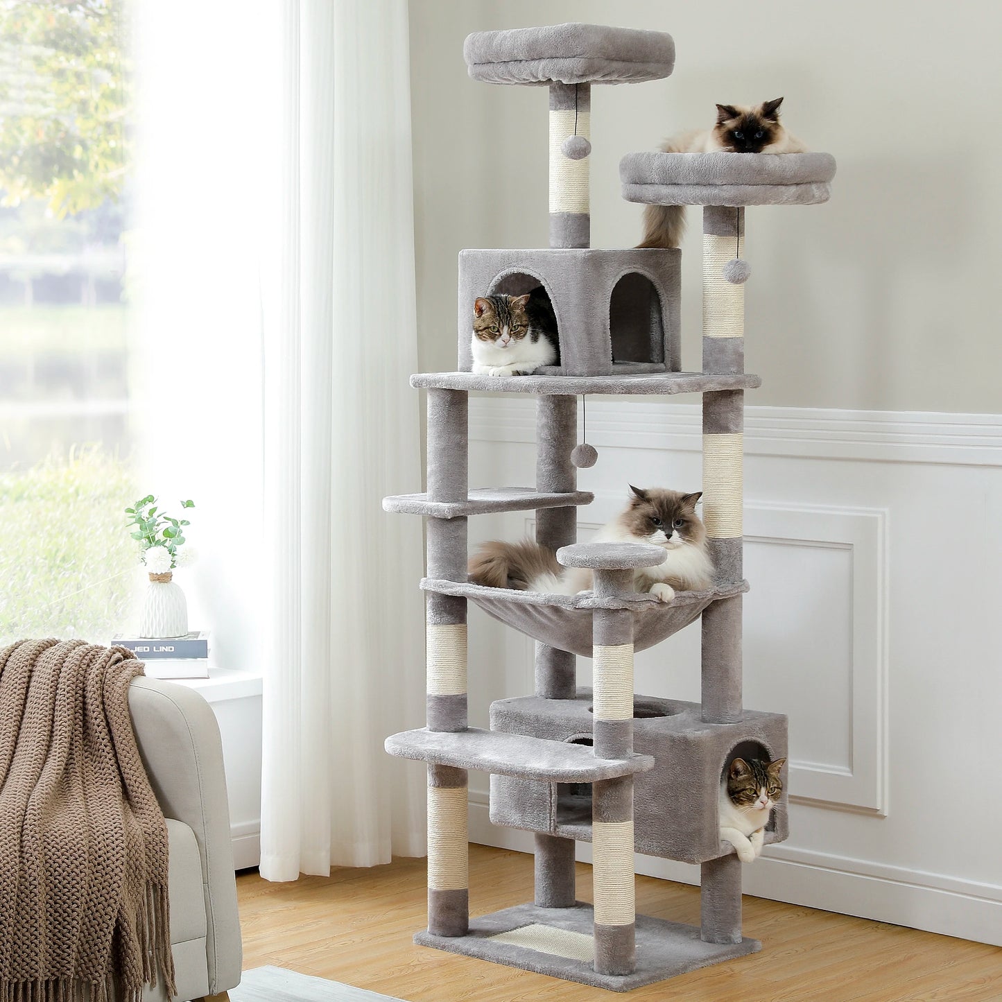 PEQULTI Multi Level Cat Tree Tower With Scratching Posts Hammock