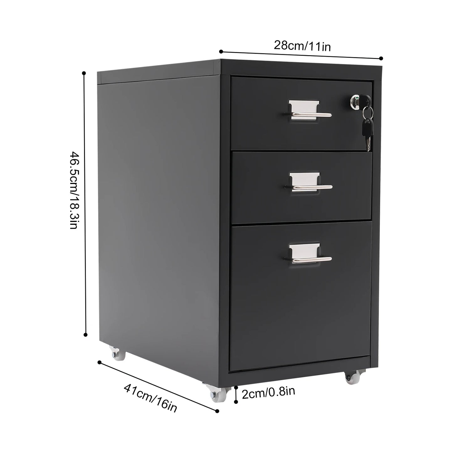 Bymaocar 3 Tier Vertical File Cabinet With Lock On Casters