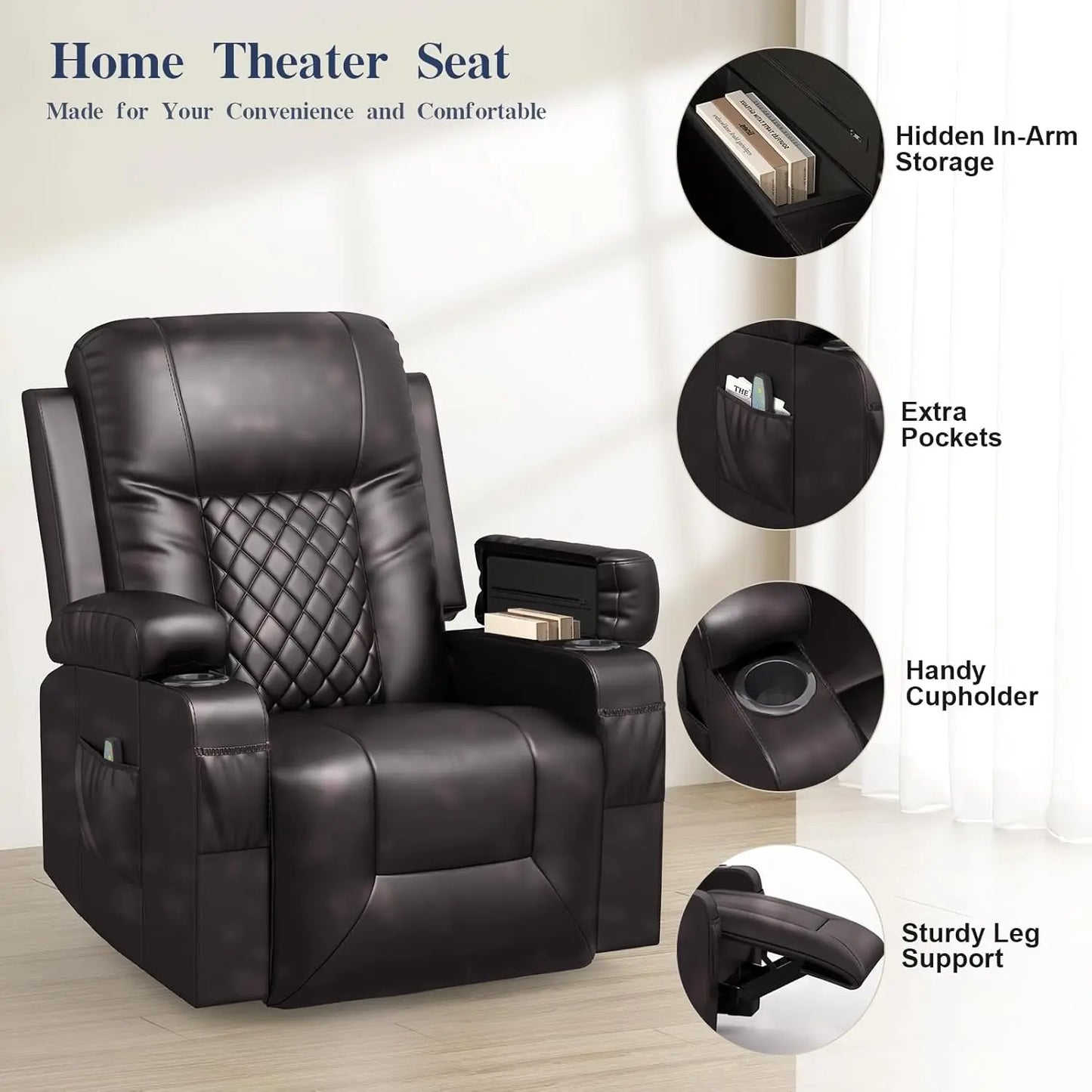 FSC Certified Heated Massage Recliner Chair 360 Swivel Ergonomic