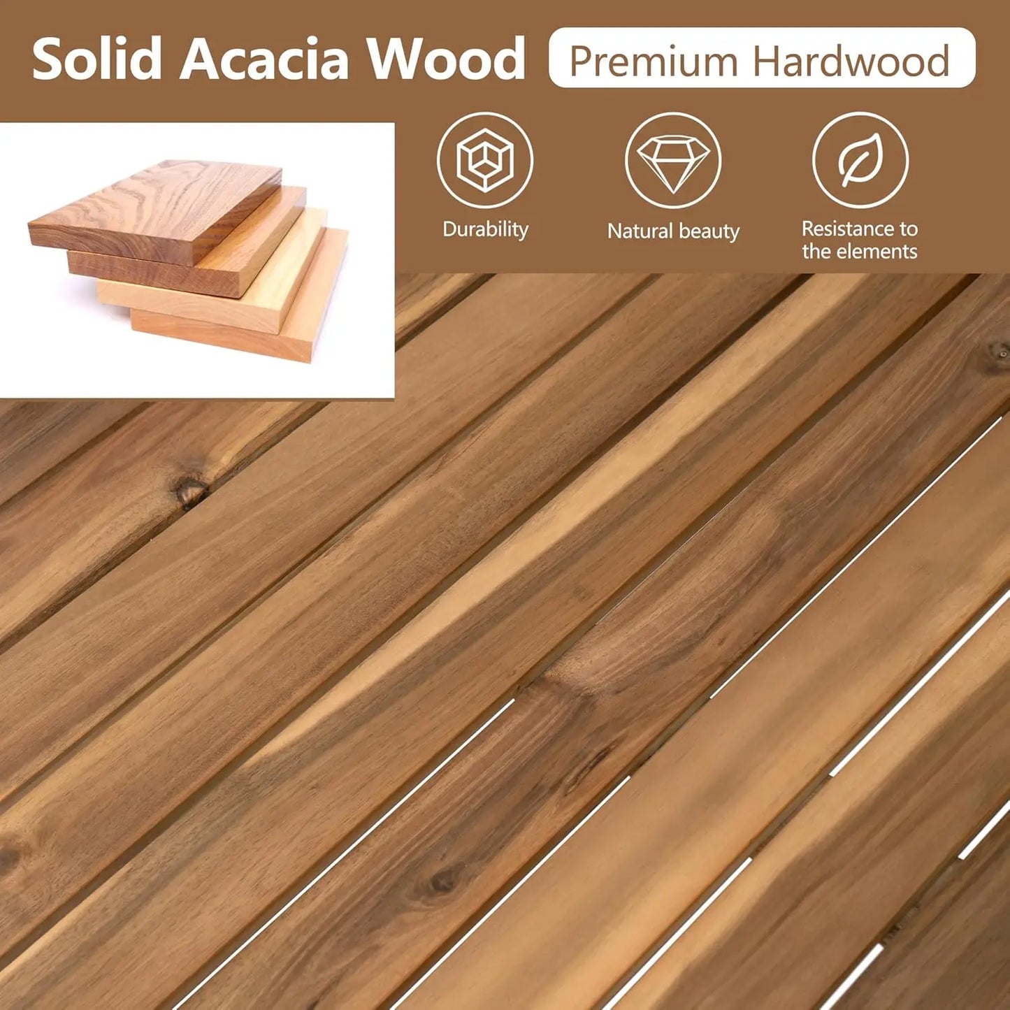 Acacia Wood Outdoor Slatted 4 Piece Sectional Sofa Set Cushions