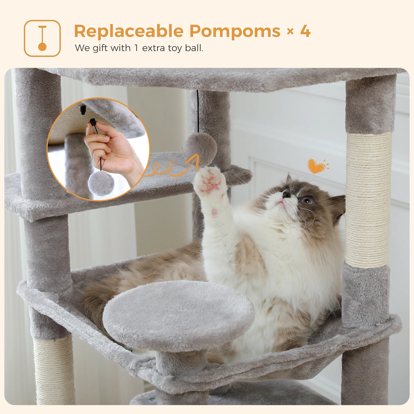 PEQULTI Multi Level Cat Tree Tower With Scratching Posts Hammock