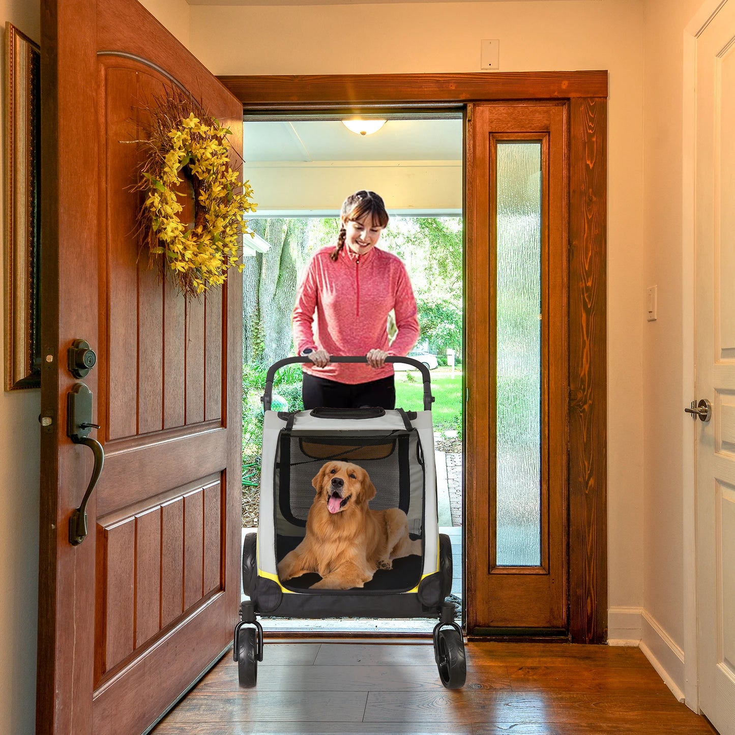 Portable Four Wheel Dog Stroller for Large Dogs Foldable Carrier