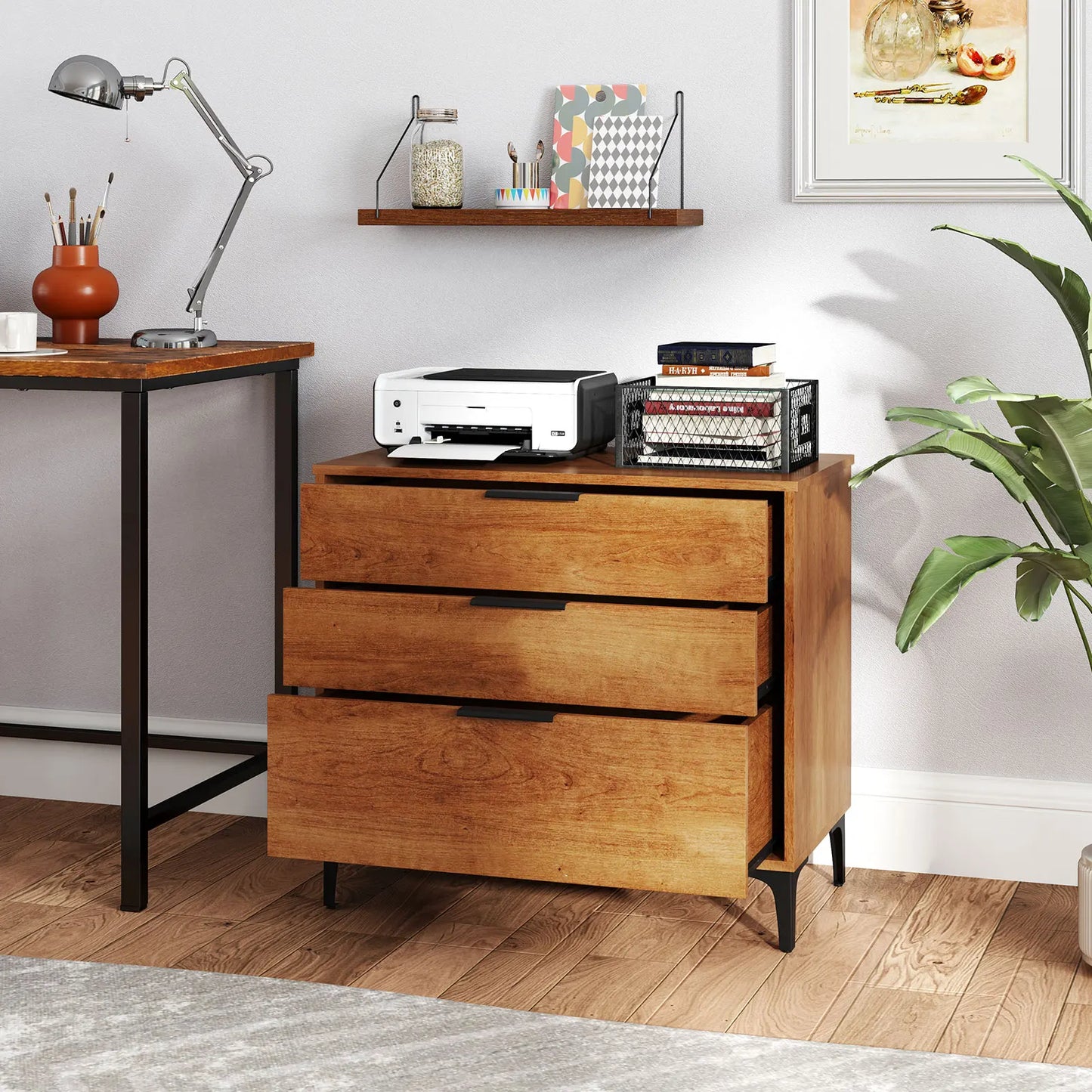 Homasis 3-Drawer Dresser With Metal Support Legs And Anti-Tipping Kit