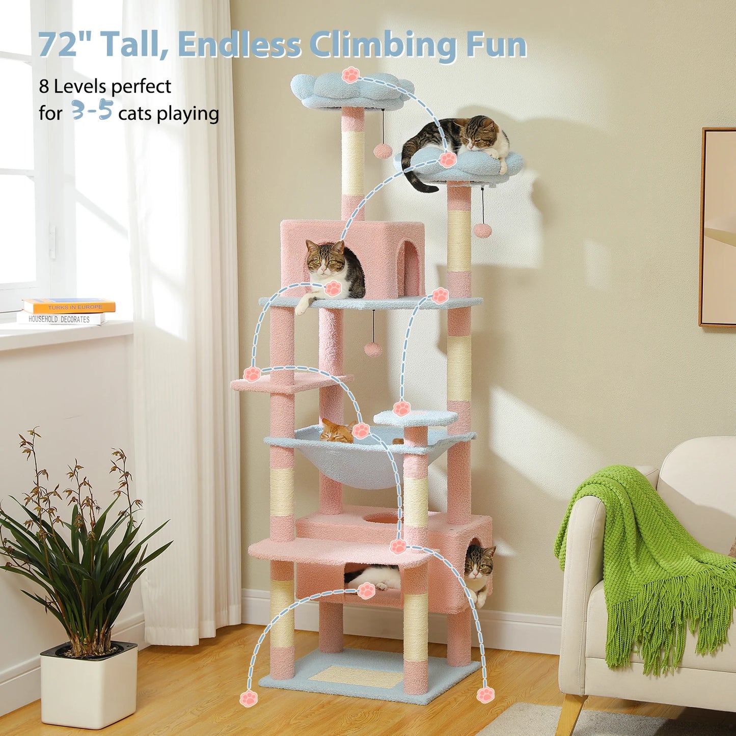 PEQULTI Multi Level Cat Tree Tower With Scratching Posts Hammock