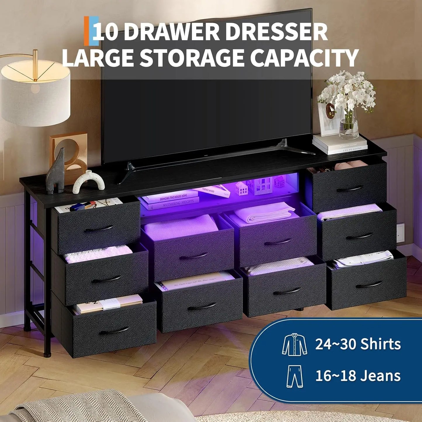 TWISTER.CK TV Stand With LED Lights And Power Outlets