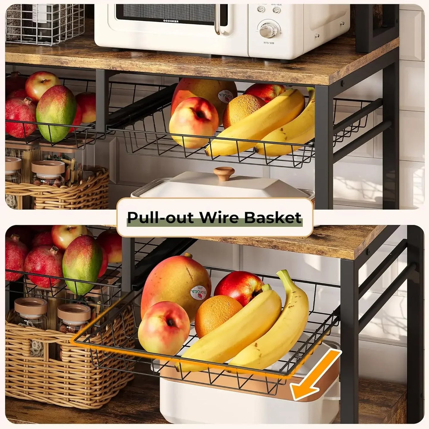 Corner Bakers Rack With Power Outlet Microwave Stand And Shelves