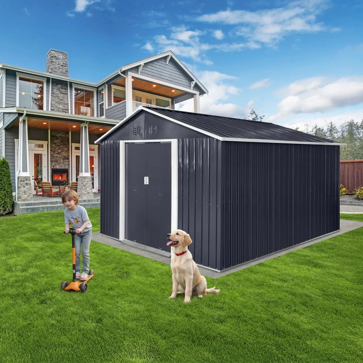 Outdoor Metal Storage Shed With Lockable Door And Window