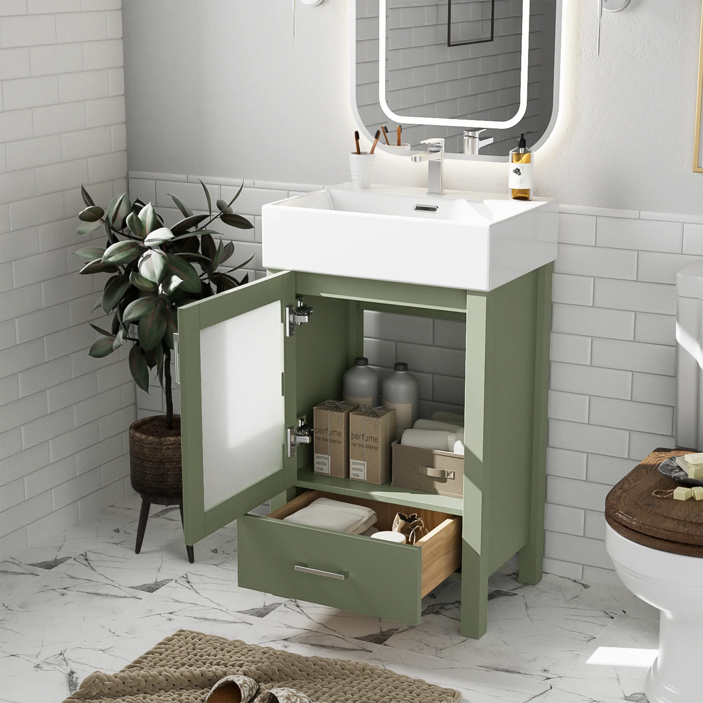 LWO Bathroom Vanity With Ceramic Sink And Ample Storage
