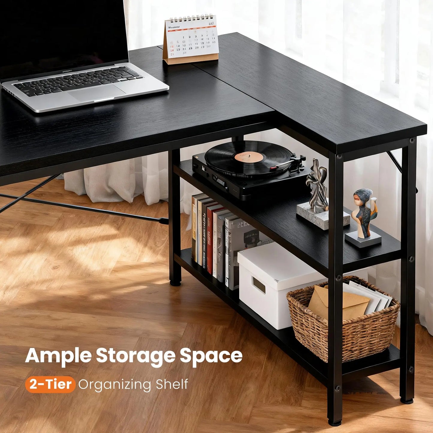 JHK L Shaped Desk Computer Corner Desk With Reversible Shelves