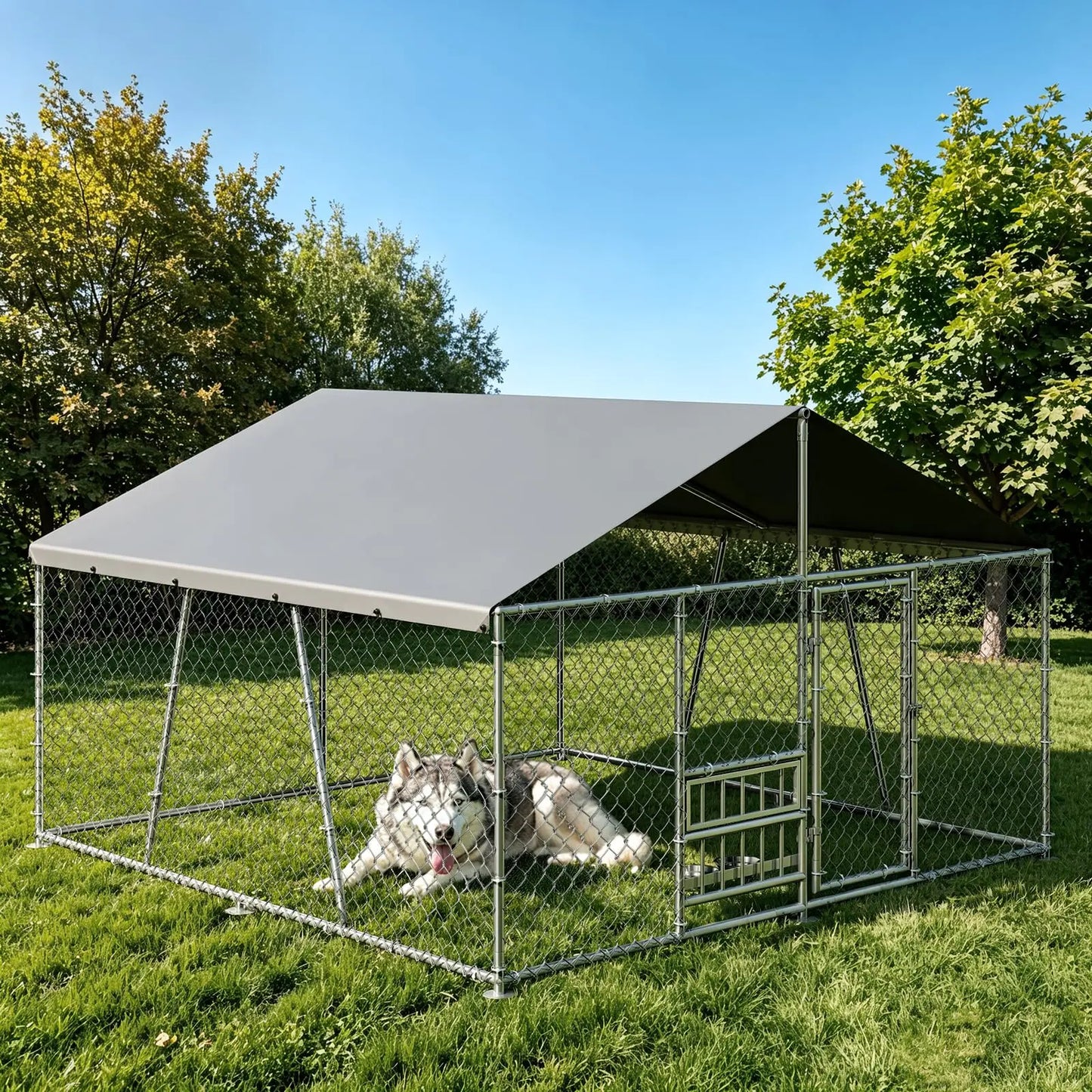 DishyKooker Outdoor Dog Enclosure With Waterproof Roof And Locking Door