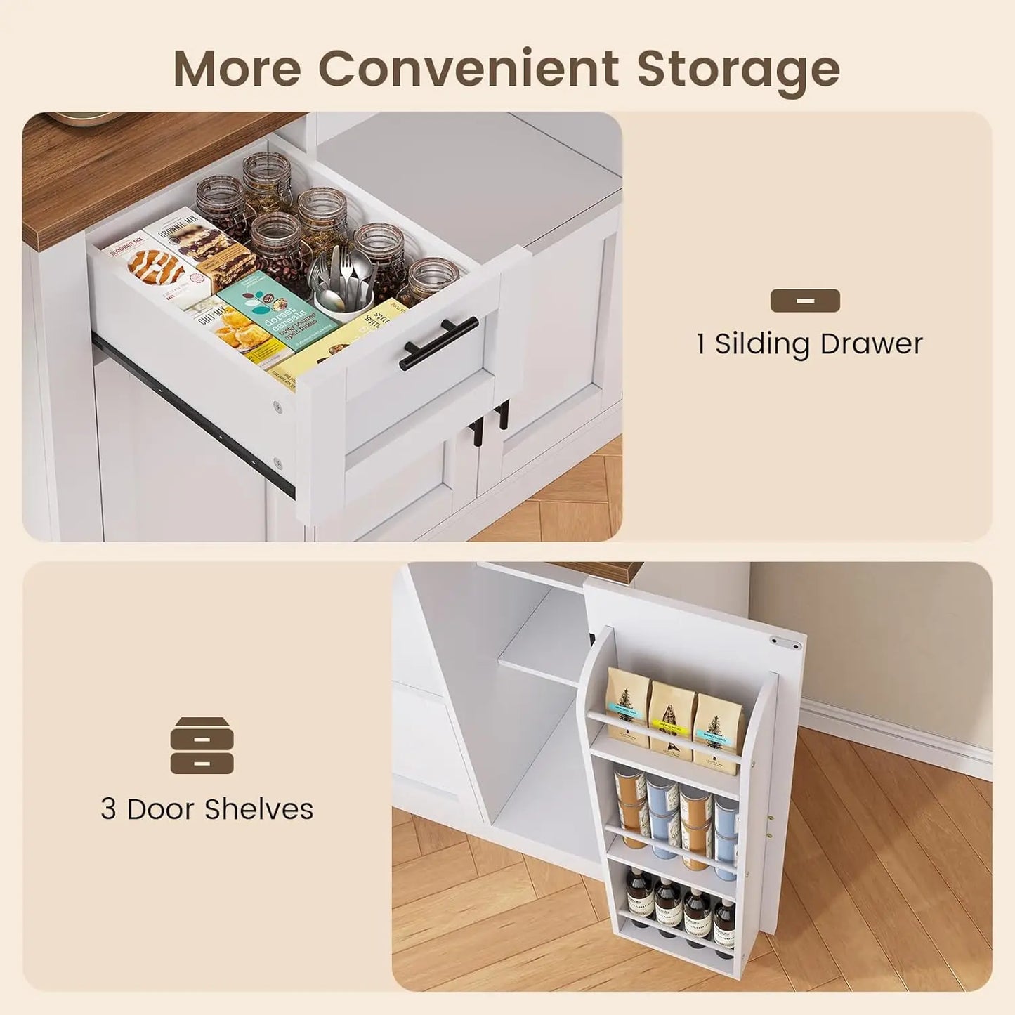 Pantry Cabinet With Charging Station And LED Light