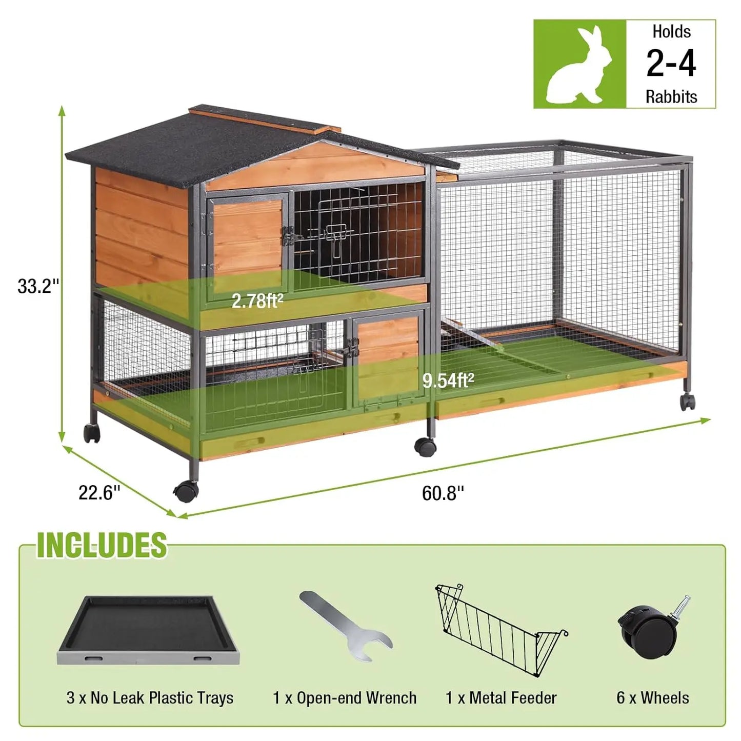 Two-Story Chew-Proof Metal Rabbit Hutch for Indoor Outdoor Use