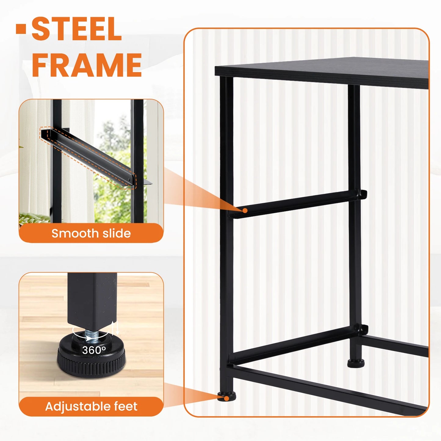 JHK Nightstand With Storage Drawers Bedside Table Modern Metal Frame