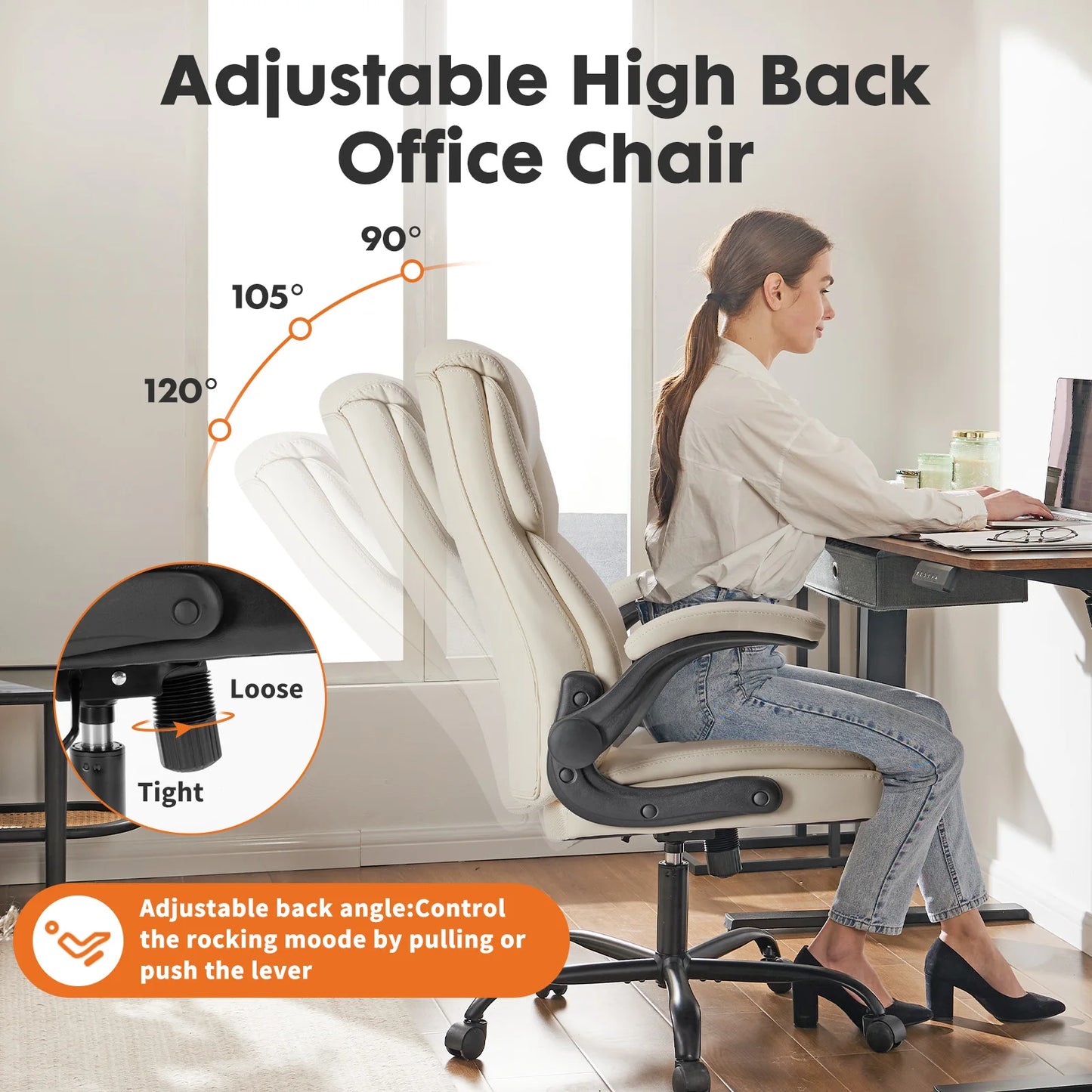 JHK Ergonomic Office Chair With Flip-Up Arms Heavy Duty