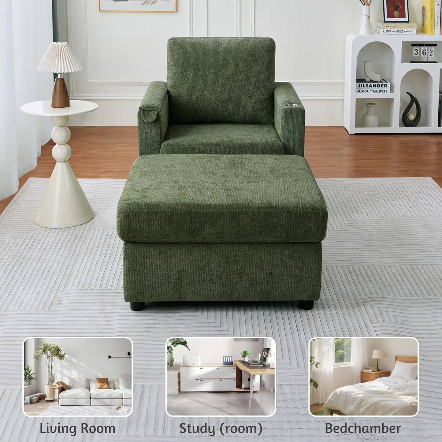 GUOHE Modern Accent Chair Set With Storage Ottoman For Living Room