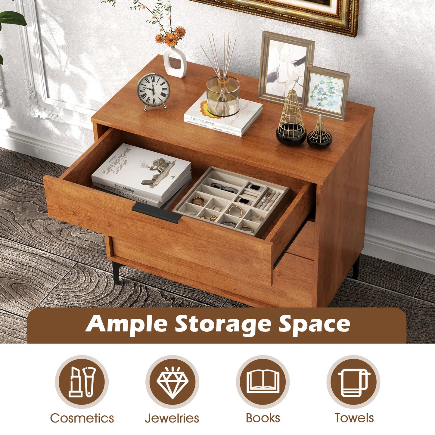 Homasis 3-Drawer Dresser With Metal Support Legs And Anti-Tipping Kit