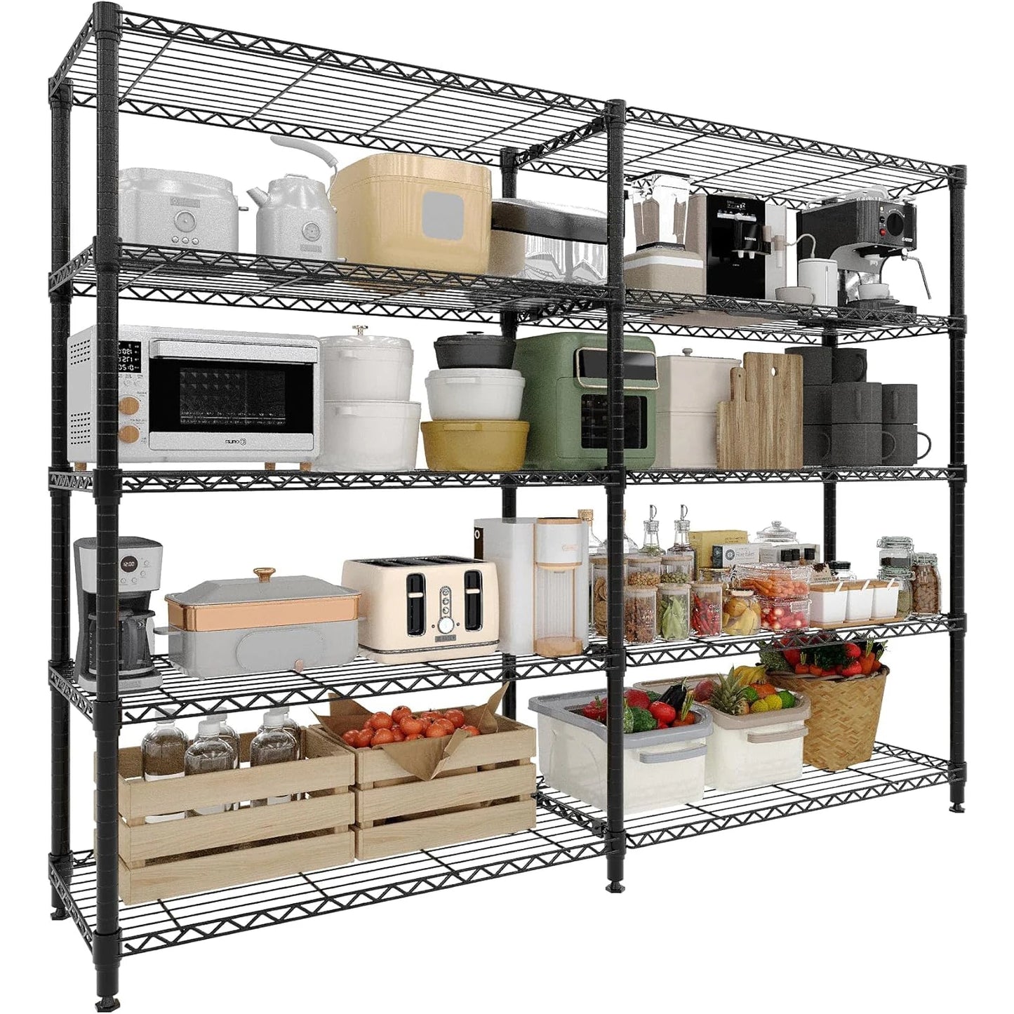 HiMISS Heavy Duty Wire Shelving Unit 5 Tier L Shaped Pantry Rack
