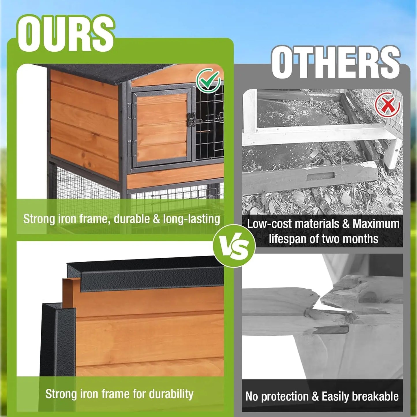 Two-Story Chew-Proof Metal Rabbit Hutch for Indoor Outdoor Use
