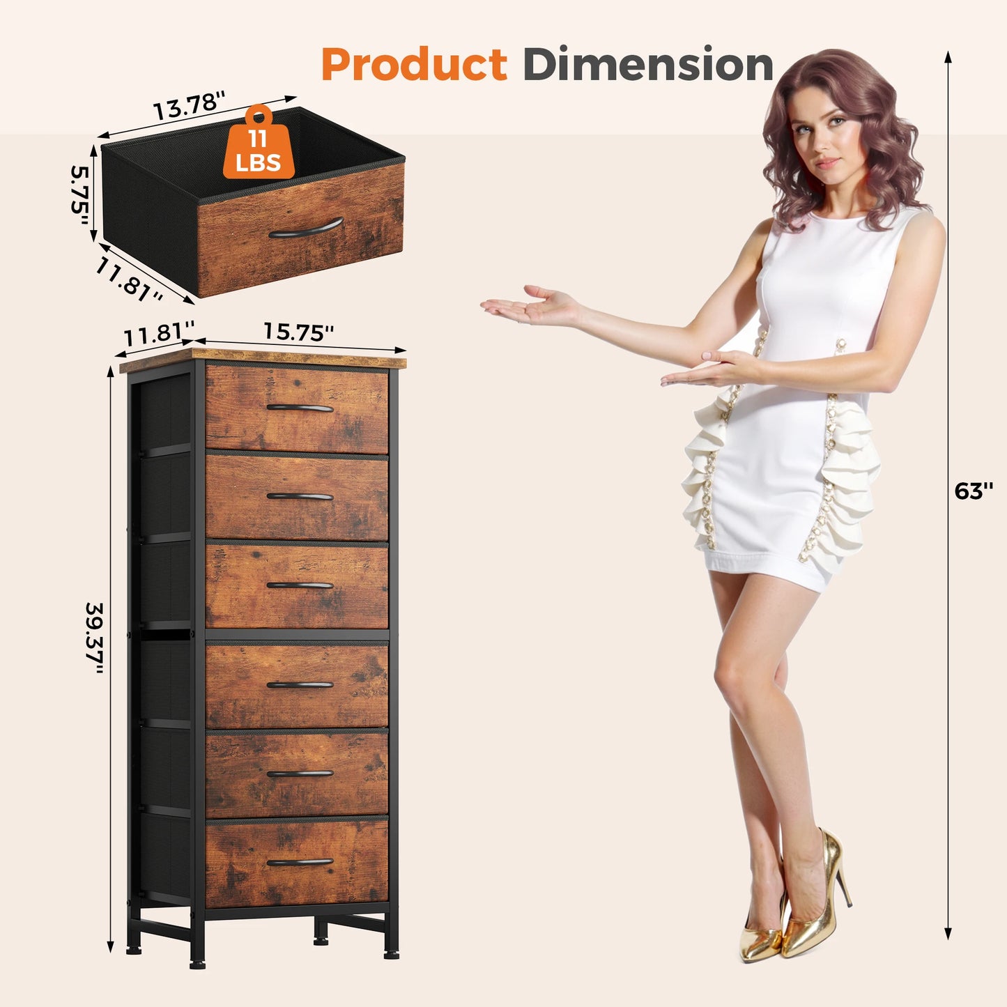 JHK Fabric Drawer Dresser With Metal Frame