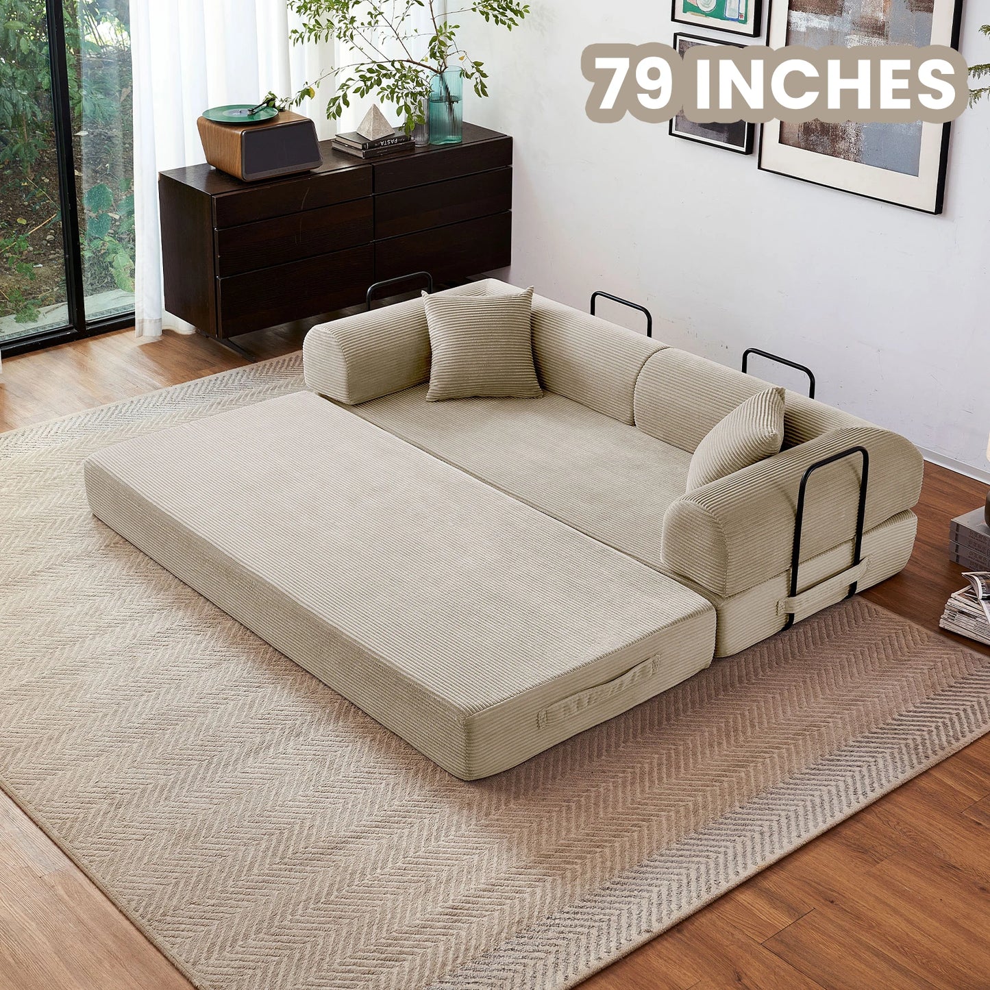 Foldable Convertible Futon Sofa Bed With L Shaped Arms
