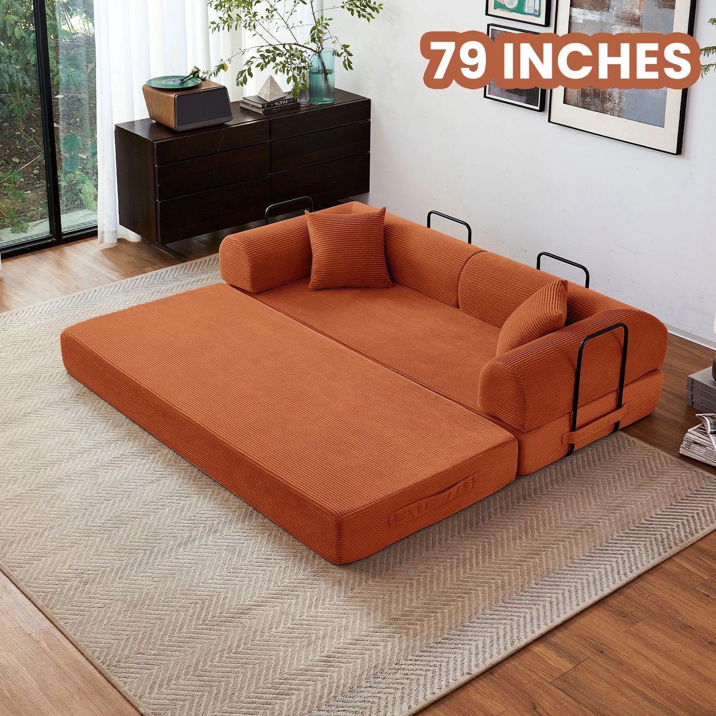 Foldable Convertible Futon Sofa Bed With L Shaped Arms