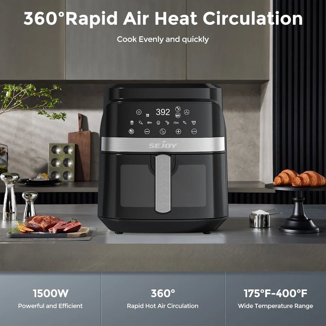 SEJOY Air Fryer Oven 8-in-1 Oilless Cooker Roast Bake Dehydrate Keep Warm