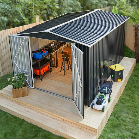Outdoor Metal Storage Shed With Reinforced Frame For Backyard