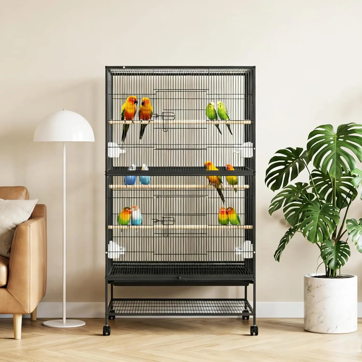 HiMISS Bird Cage with Rolling Storage Stands and Bowls