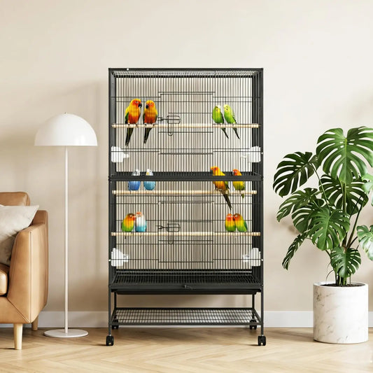HiMISS Bird Cage with Rolling Storage Stands and Bowls