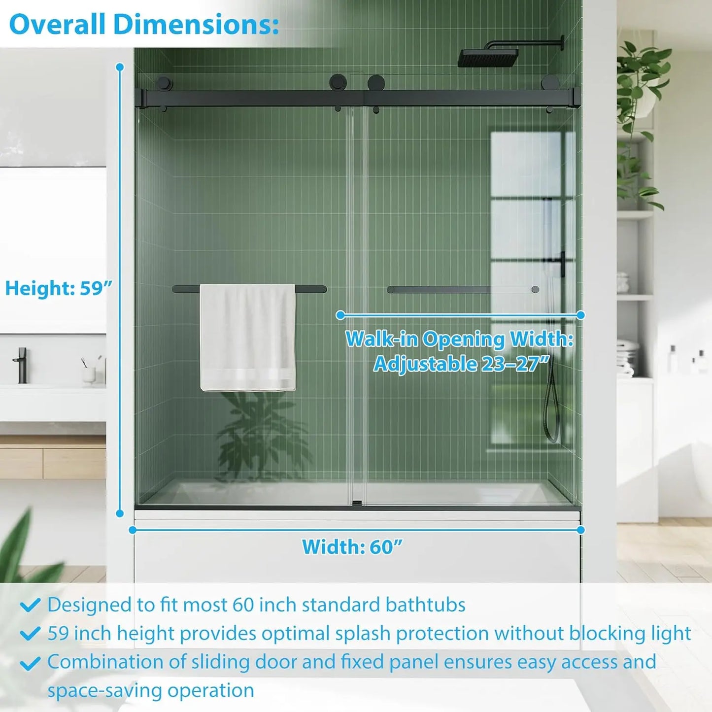Frameless Sliding Bathtub Shower Glass Door With Stainless Steel Rail