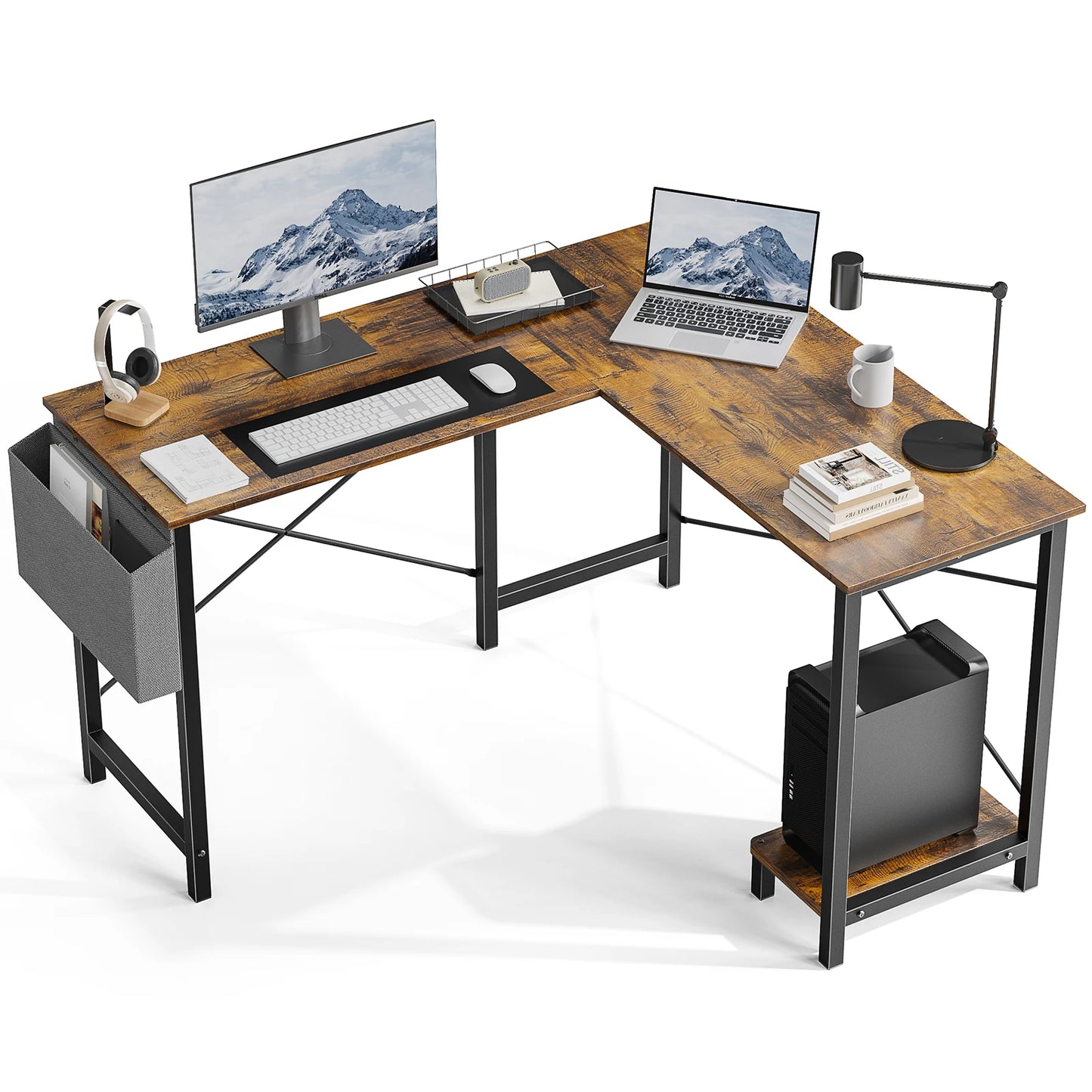 JHK Gaming Corner Desk With PC Storage Shelf For Home