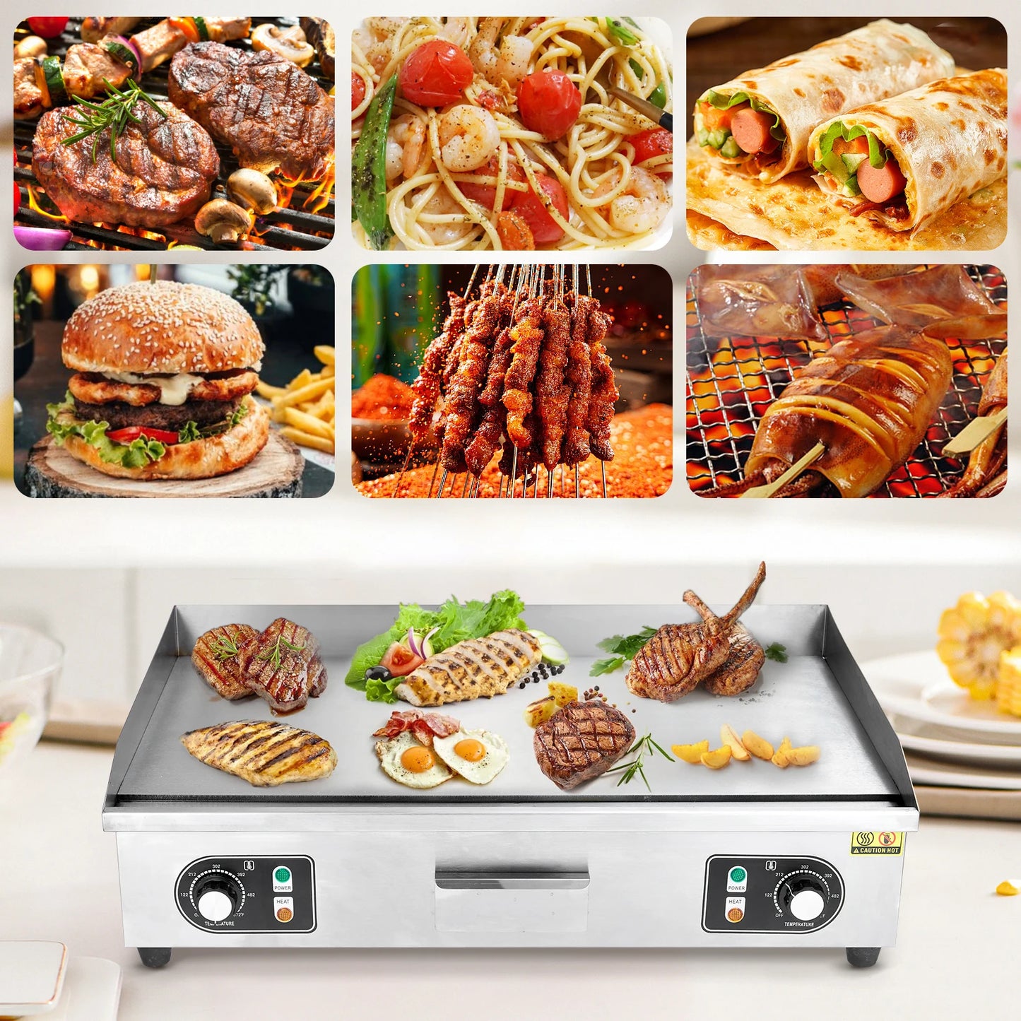 Adoolla 1500W 110V Commercial Electric Grill Countertop Nonstick Teppanyaki Plate