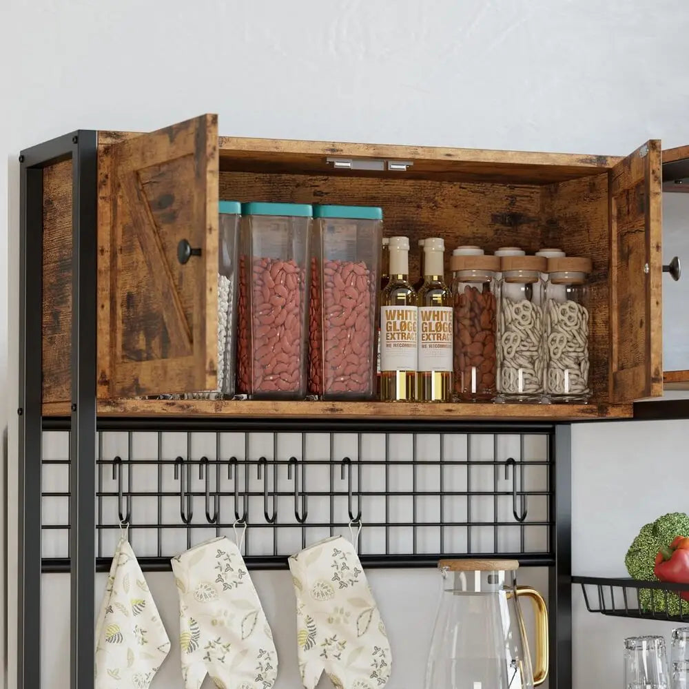 IRONCK Kitchen Bakers Rack With Storage Cabinets And Power Outlet
