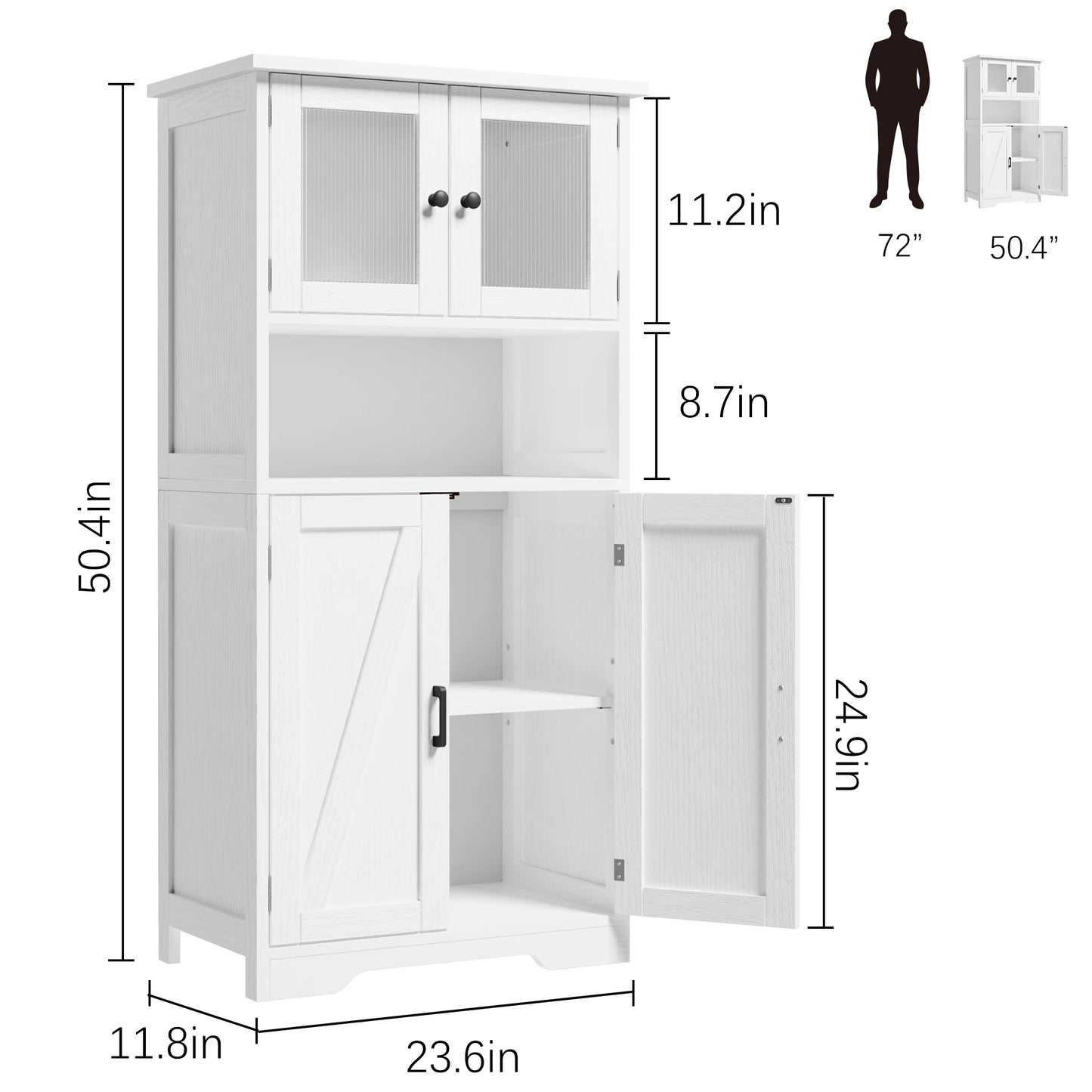 HobbyLane Free Standing Kitchen Pantry Cabinet Tempered Glass Doors