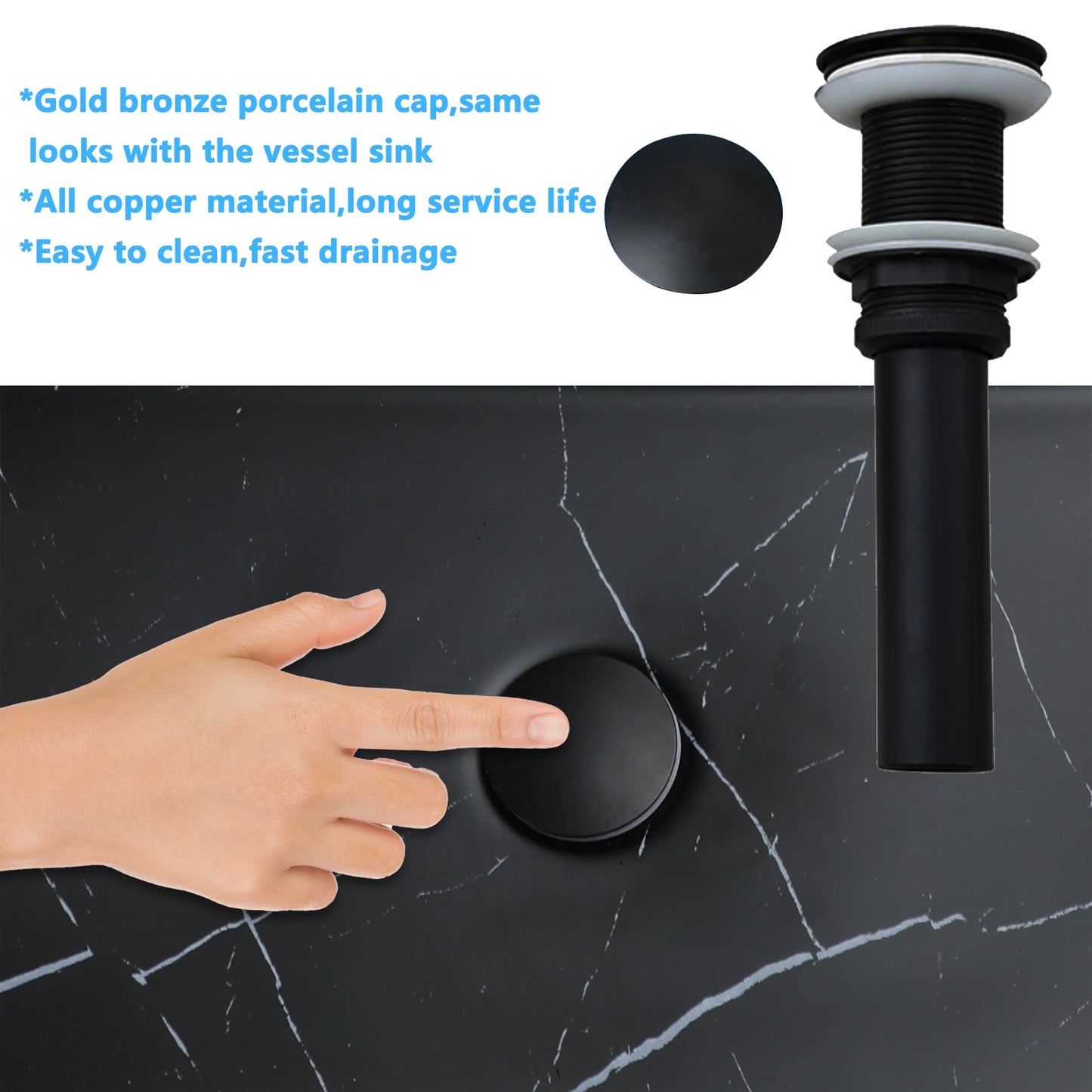 KEMAIDI Rectangular Marble Ceramic Vessel Sink With Faucet Set