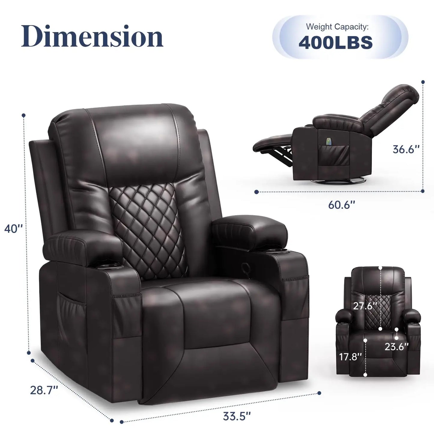 FSC Certified Heated Massage Recliner Chair 360 Swivel Ergonomic