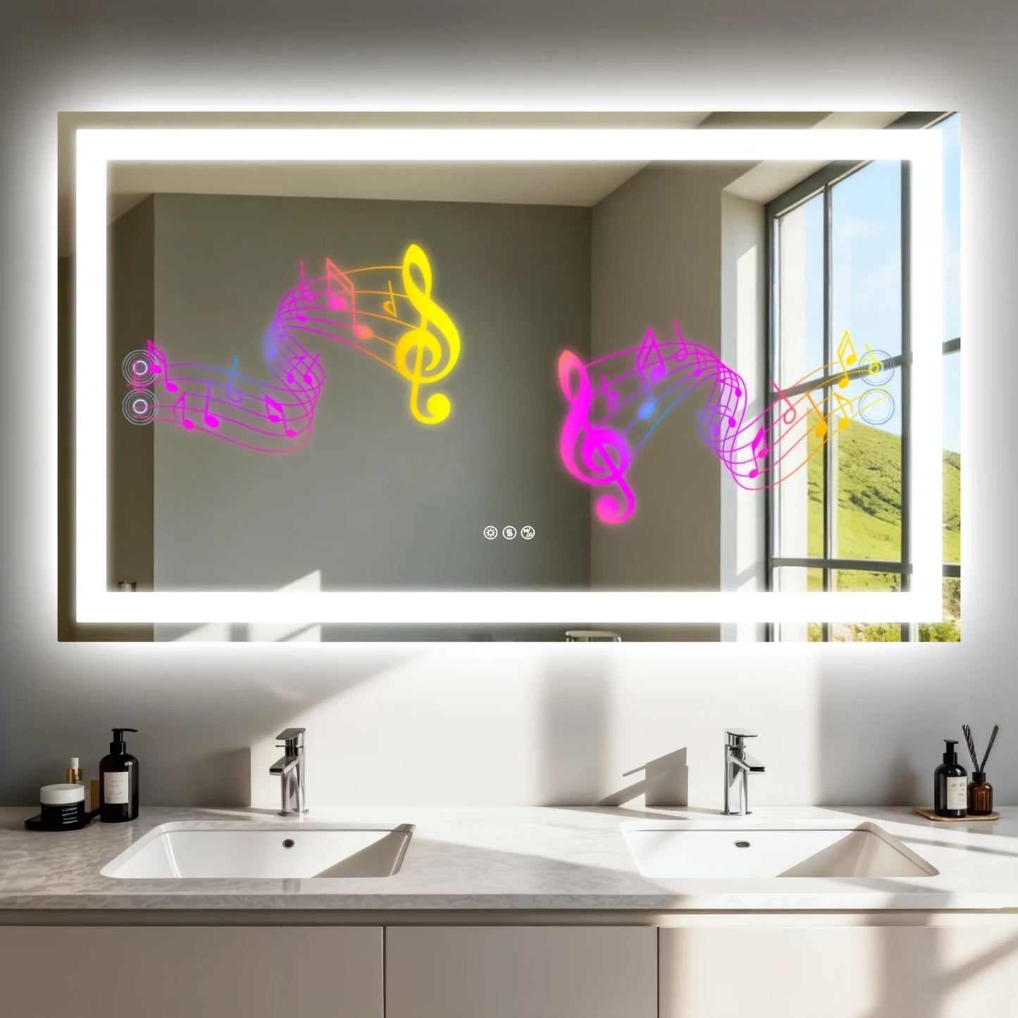 LED Bathroom Mirror With Bluetooth Speaker And Anti Fog Backlit