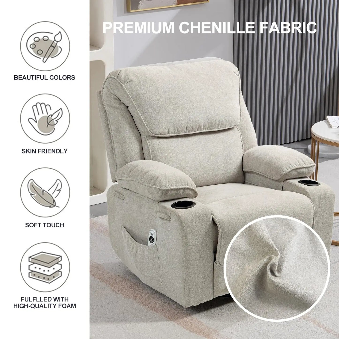 XIAOLANG Rocker Recliner With Massage Heated Cup Holders Remote