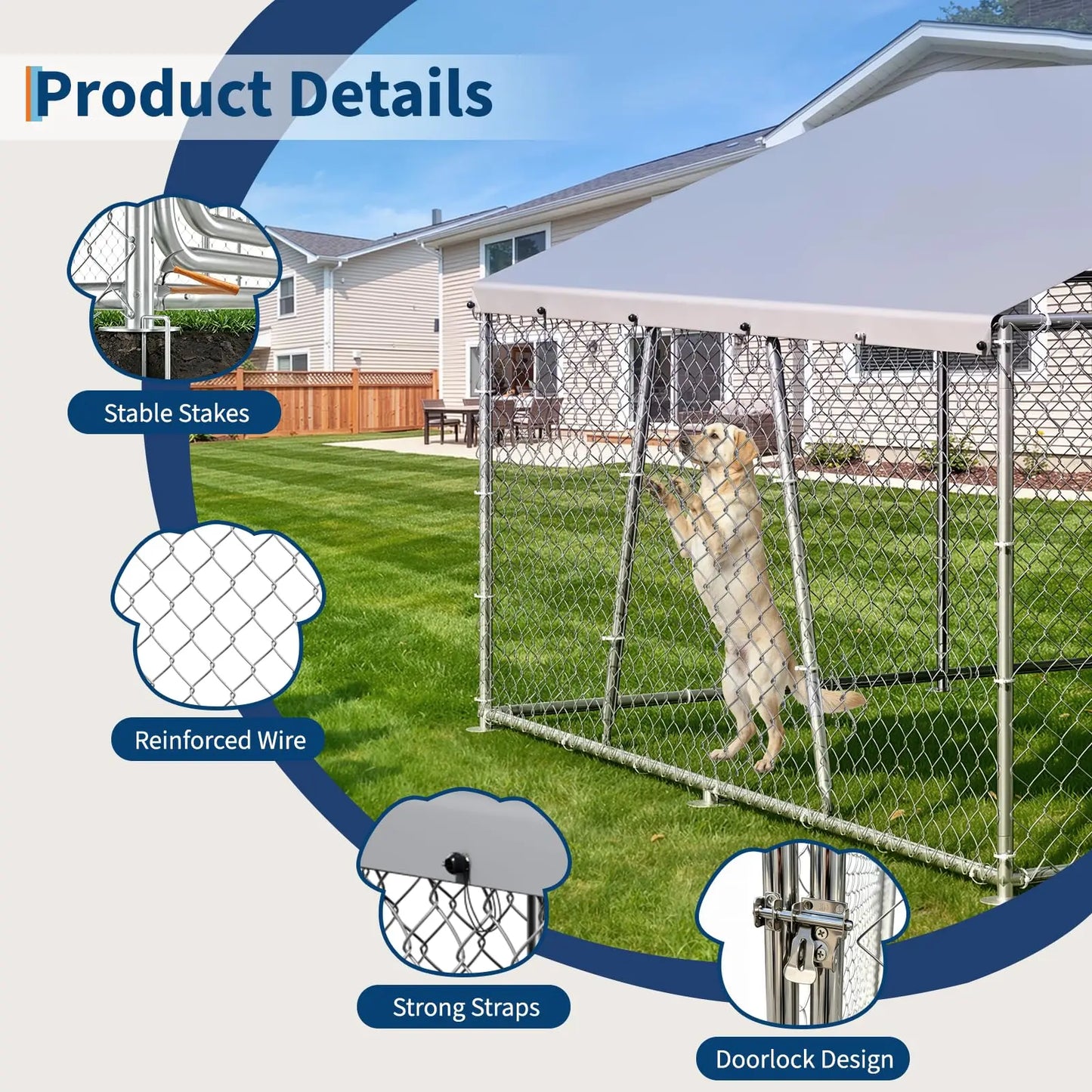 DishyKooker Outdoor Dog Enclosure With Waterproof Roof And Locking Door