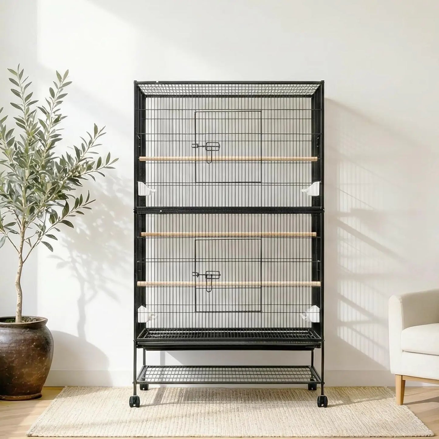 HiMISS Bird Cage with Rolling Storage Stands and Bowls