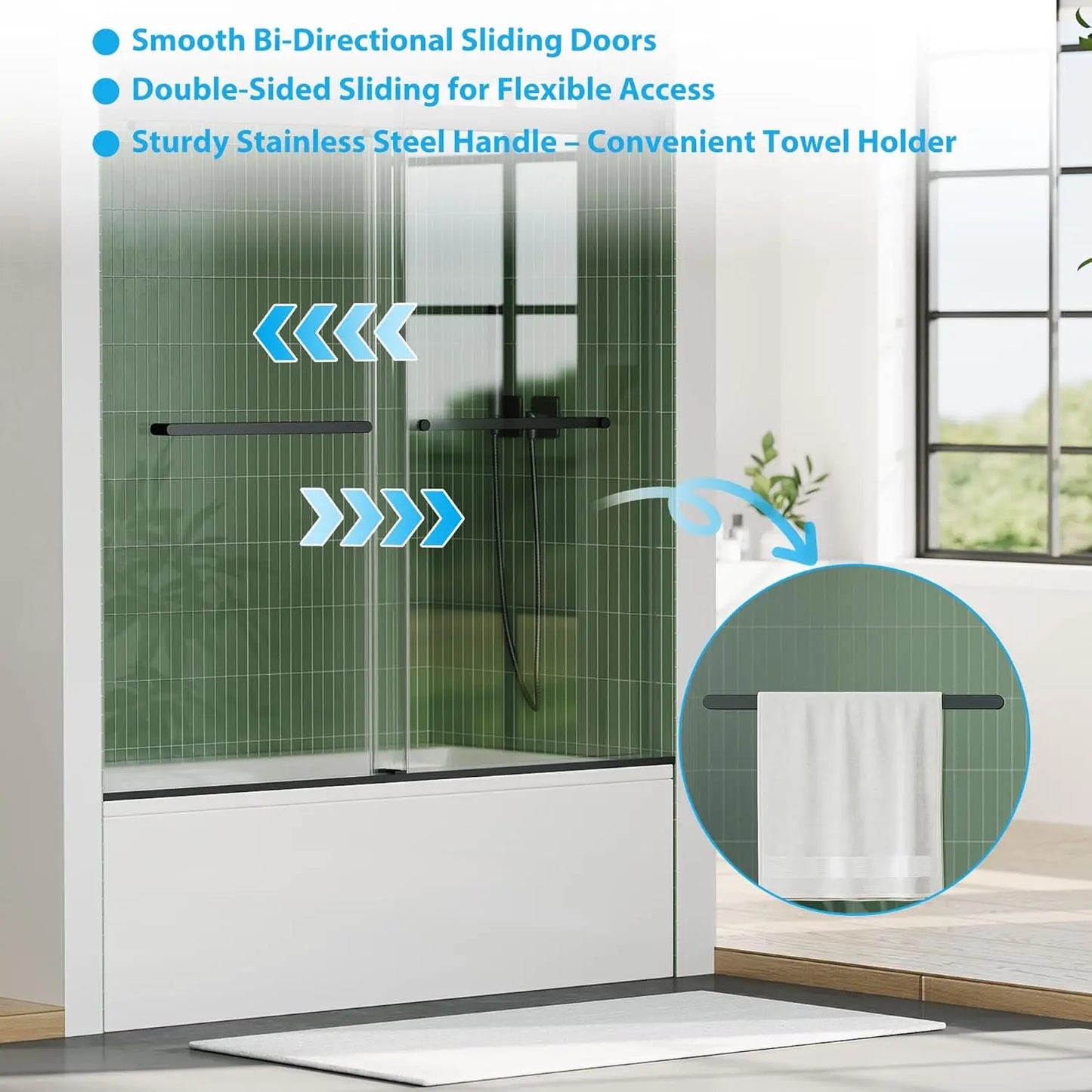 Frameless Sliding Bathtub Shower Glass Door With Stainless Steel Rail